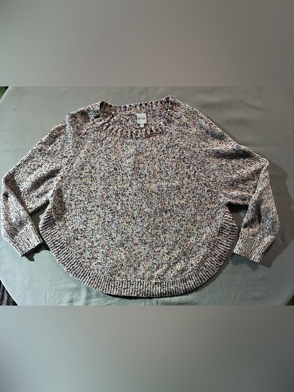 NIC+ZOE Multicolor Speckle Crewneck Sweater — Cream Base with Navy & Rust Flecks